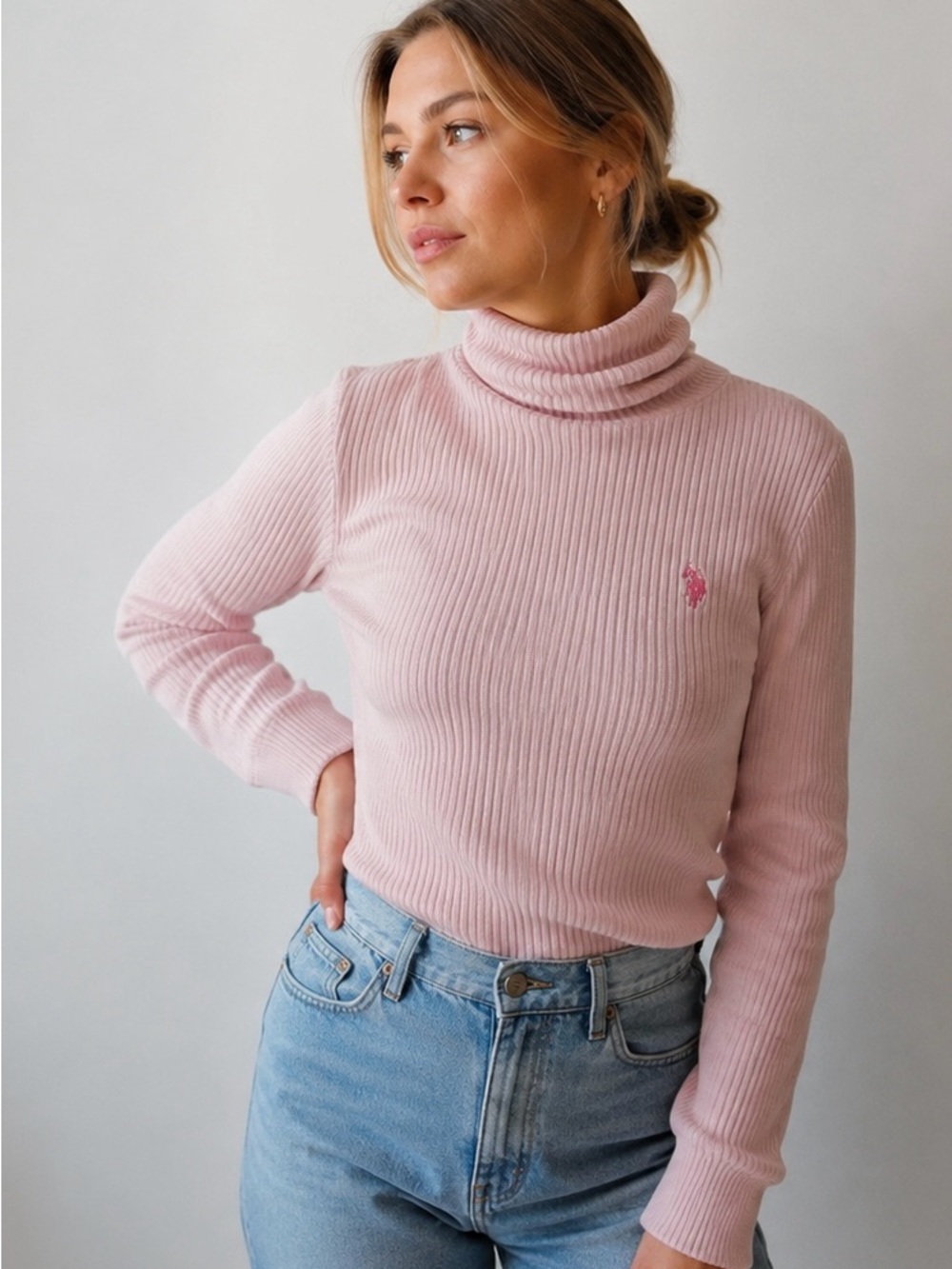 U.S. Polo Assn. Light Pink Ribbed Turtleneck Sweater